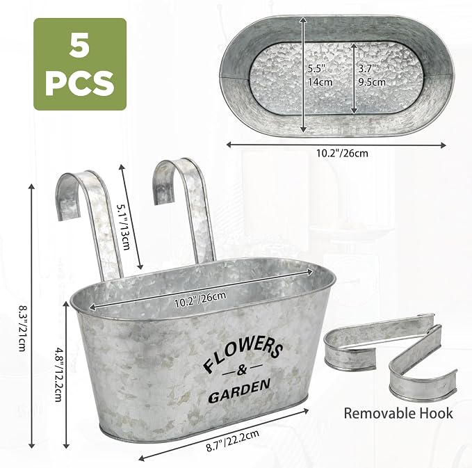 Briful 10'' Hanging Planter Outdoor 5PCS Metal Railing Planter - Image 2