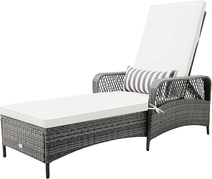 COSTWAY PE Rattan Chaise Lounge Chair, 6 Gear Adjustable Recliner by COSTWAY
