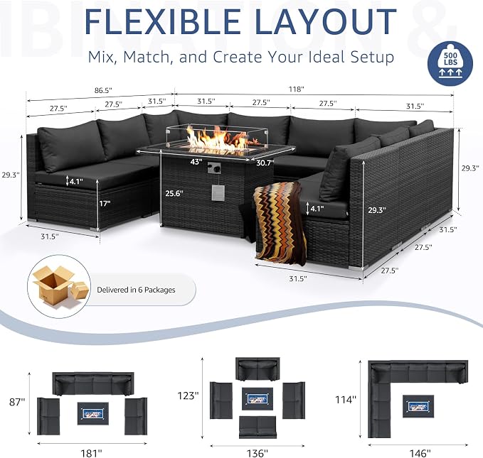 NICESOUL 9 Piece Modern Outdoor Furniture Set - Image 4