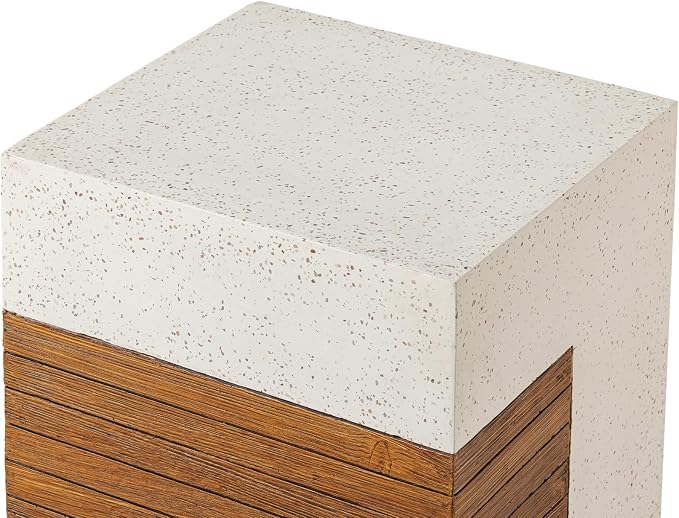 COSIEST Concrete Side Table, Rectangular Outdoor End Table w Faux Wood Design - Image 5