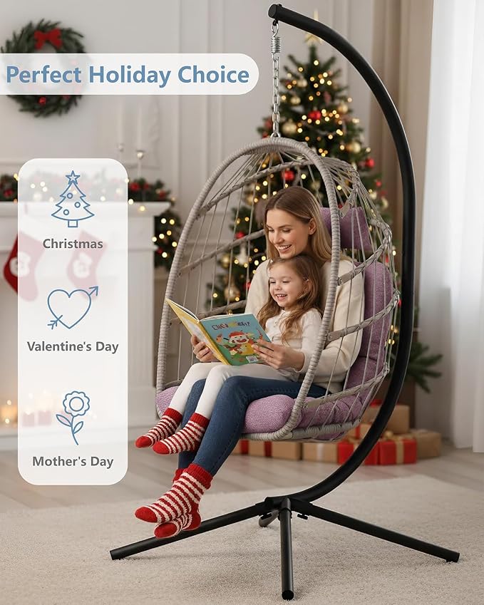 SWITTE Egg Chair Outdoor with Stand, Indoor Wicker Hanging Egg Swing Chair with - Image 2