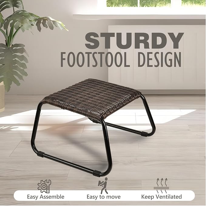 Patio Ottomans Outdoor Footstool, Wicker Rattan Garden Furniture All Weather - Image 6