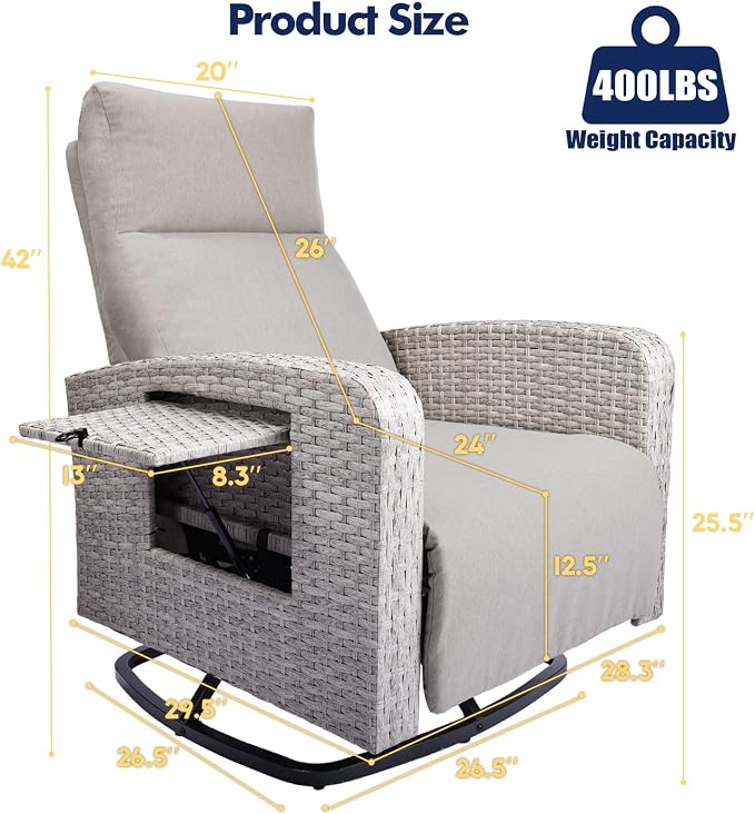 Outdoor Recliner Chair Set of 2, Wicker Patio Recliners - Image 2
