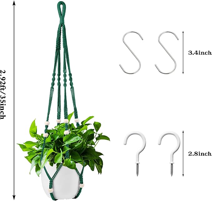 Augshy Macrame Plant Hangers Dark Green Hanging Planters - Image 2