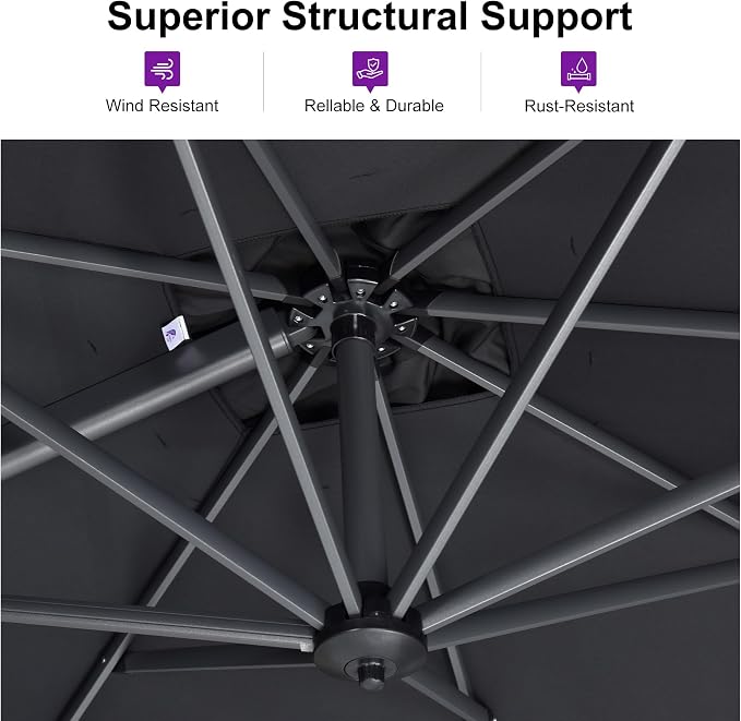 PURPLE LEAF 9 Feet Patio Umbrella Outdoor Cantilever Square Umbrella Aluminum - Image 2