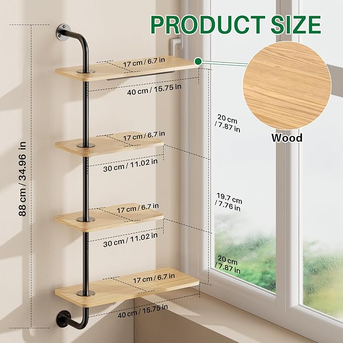 DELLAN 4-Tier Rotating Window Plant Shelf, Wall Mounted Indoor Hanging Plants - Image 2
