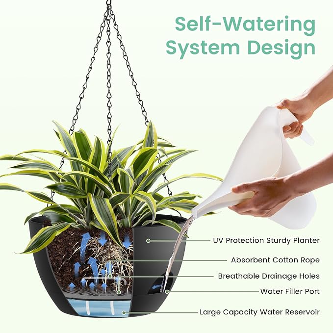 4 Pack 8 Inch Self Watering Hanging Planters - Image 4