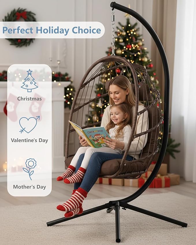 SWITTE Egg Chair Outdoor with Stand, Indoor Wicker Hanging Egg Swing Chair with - Image 2