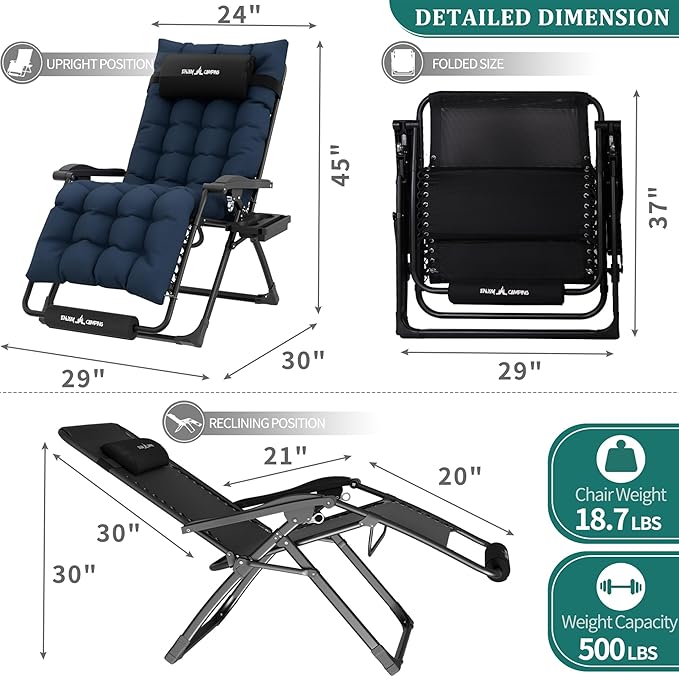 UDPATIO Oversized Zero Gravity Chair 29In XL Patio Reclining Chair - Image 5