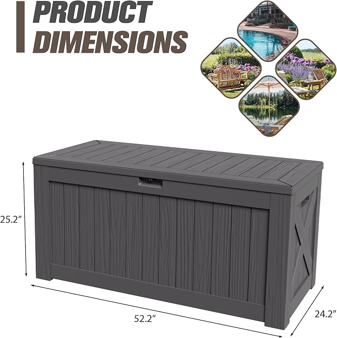 JUMMICO 120 Gallon Resin Deck Box, Large Outdoor Storage Box Waterproof & - Image 7