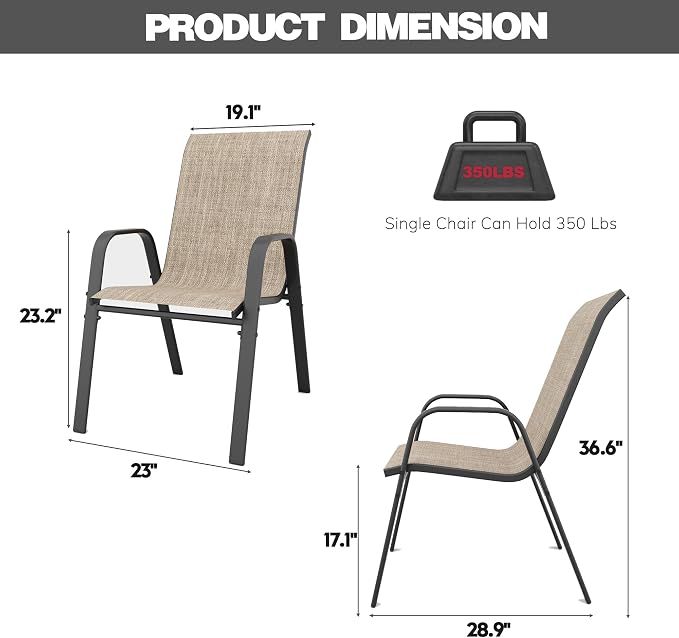 Patio Chairs Set of 4, Stackable Outdoor Dining Chairs - Image 7