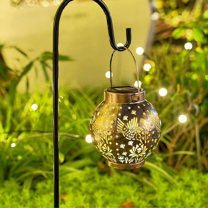 2 Pack Outdoor Solar Hanging Lantern Lights Metal LED Decorative Lamp - Image 4
