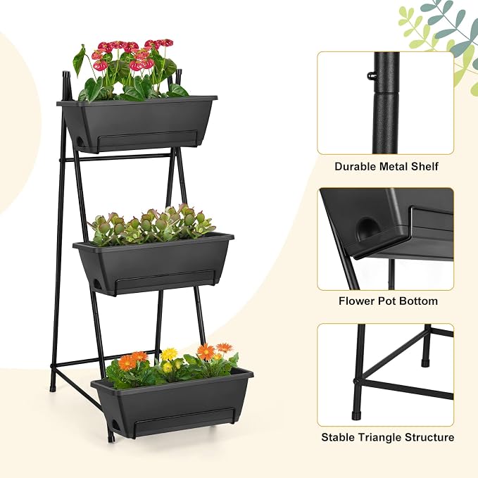3 Tier Vertical Garden Planter Small Raised Garden Bed Freestanding Plastic - Image 7