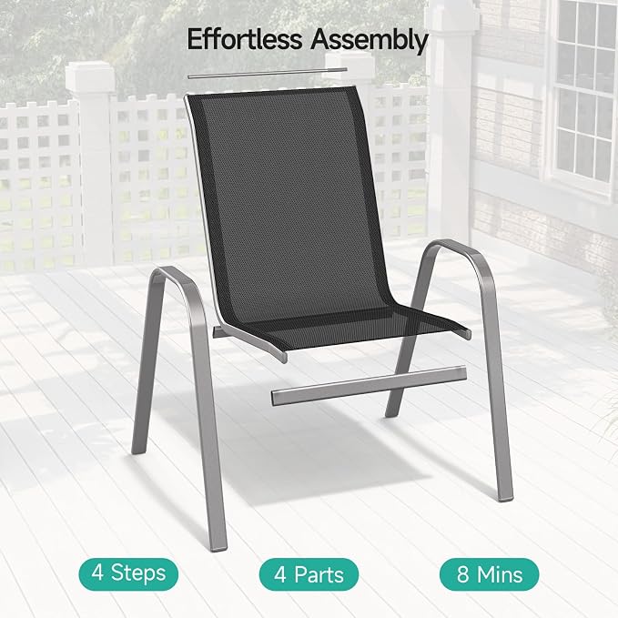 Patio Chairs Set of 2, Easily Set Up Stackable Outdoor Dining Chairs - Image 4