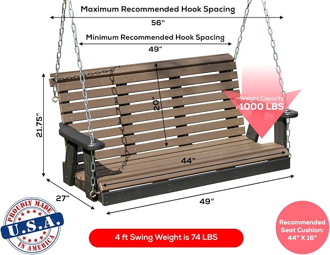 Poly Lumber Wood 4FT Porch Swing Amish Craftsmandship Made in USA HDPE - Image 2