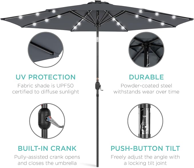 Best Choice Products 10ft Solar Polyester LED Lighted Patio Umbrella w/Tilt - Image 5
