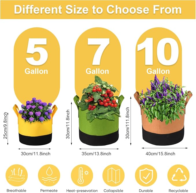 Grow Bags 10 Gallon, 6 Pack Fabric Plant Pots - Image 4