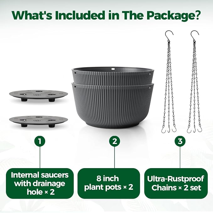 T4U 8 Inch Hanging Planters for Indoor Outdoor Plants, Self Watering Hanging - Image 6