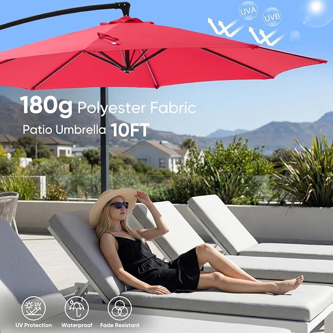 NEWBULIG 10FT Patio Umbrella, Offset Cantilever Outdoor Patio Table Umbrella - Image 3