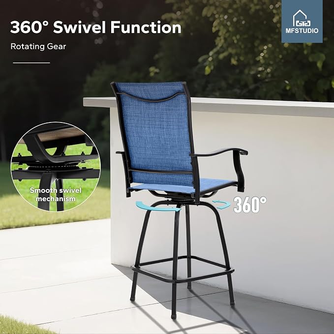 MFSTUDIO Outdoor Bar Stools Set of 4, Swivel Bar Height Patio Chairs Outdoor - Image 4