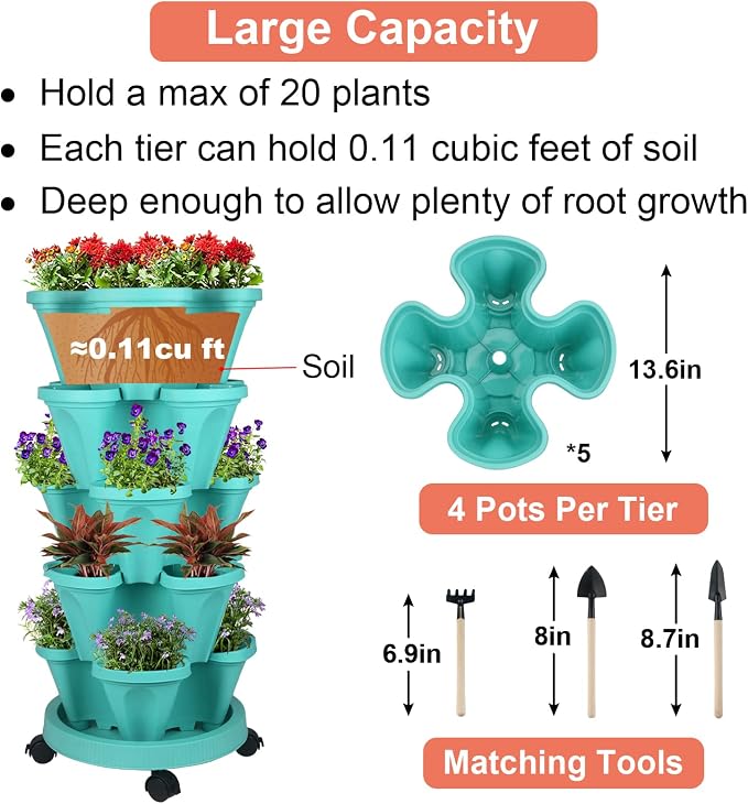GameXcel Vertical Planter 5 Tier Stackable Planters Garden Planters Strawberry - Image 4