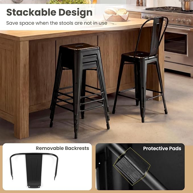 COSTWAY 24'' Metal Bar stools Set of 4, - Image 4