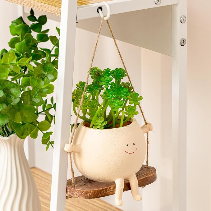 Domensi 2 Pcs Swing Hanging Planter Cute Smile Flower Face Pot Indoor Outdoor - Image 7