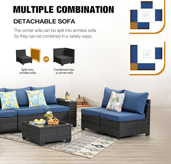 10 Pieces Patio Furniture Set All-Weather Outdoor Wicker Sectional Conversation - Image 6