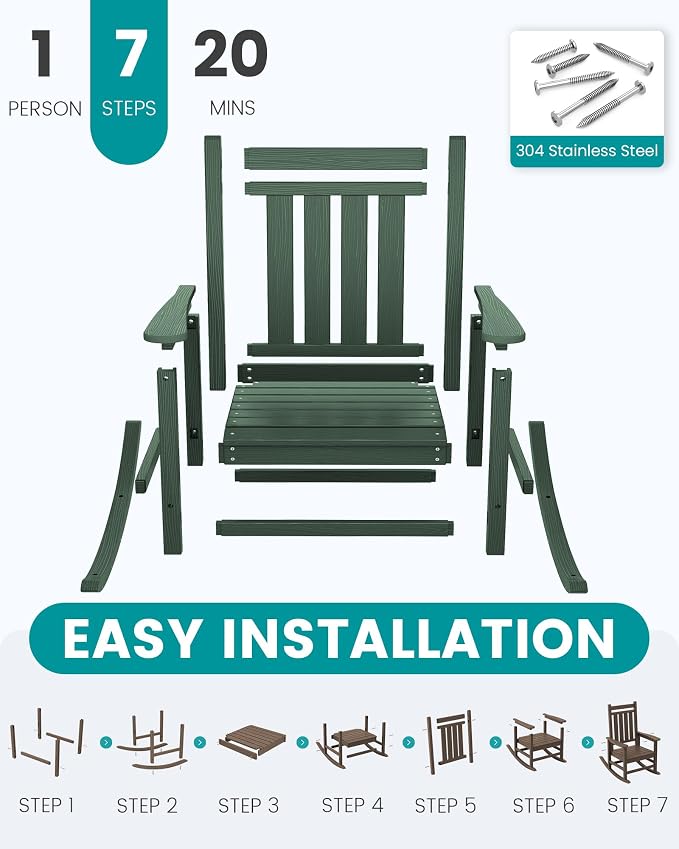 SERWALL Oversized Outdoor Rocking Chair Set of 2, HDPE Rocker - Image 7