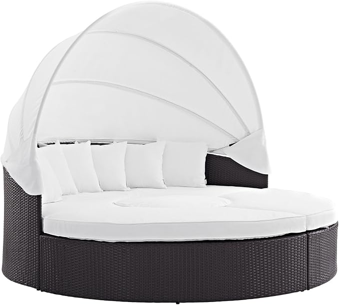 Modway Convene Wicker Rattan Outdoor Patio Retractable Canopy Round Poolside - Image 3