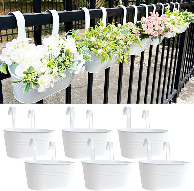 10" Hanging Flower Pots, Railing Planters Fence Pot by JOYFERNAL