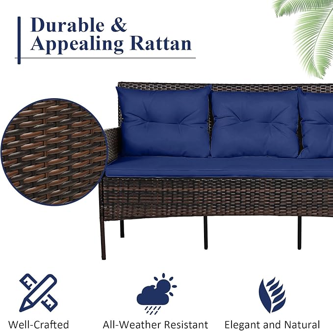 Tangkula 3 Pieces Patio Conversation Set, All Weather Outdoor PE Rattan Wicker - Image 5