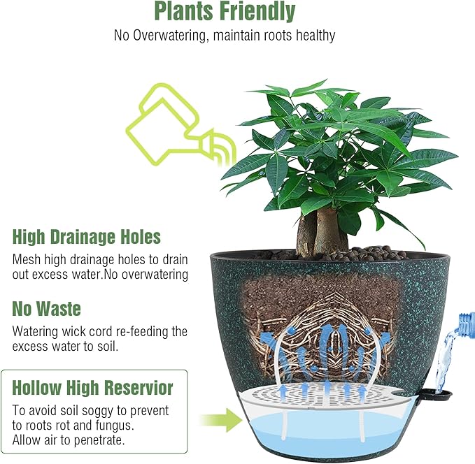 12inch 2Pack Large Self Watering Planters, Plastic Plant Pots - Image 3
