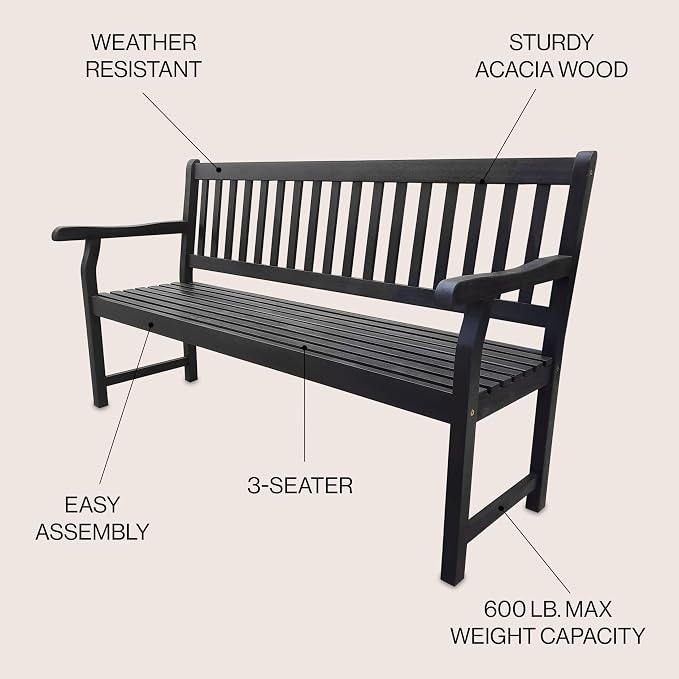 JONATHAN Y BNH101C Laurel 59.1" 3-Seat Slat-Back 600-Lbs Support Acacia Wood - Image 4
