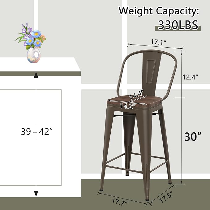Yongqiang 30 inch Metal Bar Stools Set of 4 Bar Height Stools Kitchen Island - Image 3