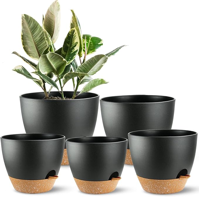 Self Watering Plants Pot with Drainage Hole, Flower Plants Pots by SESUN-E