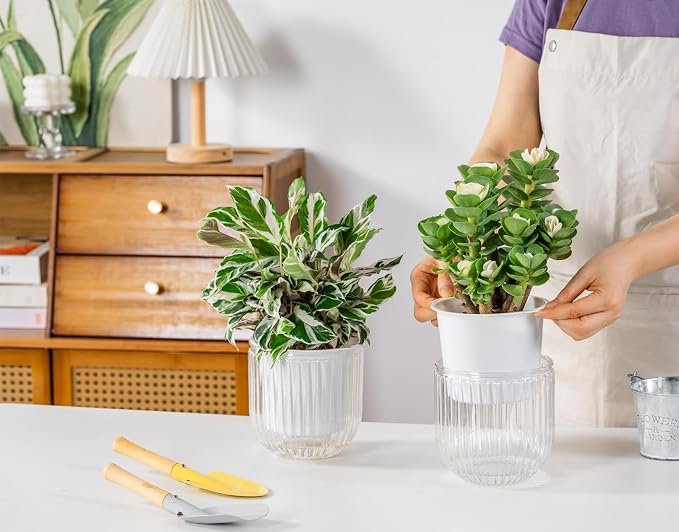 Melphoe Self Watering Pots for Indoor Plants Planter, 5.3 Inch 2 Pack Planters - Image 3