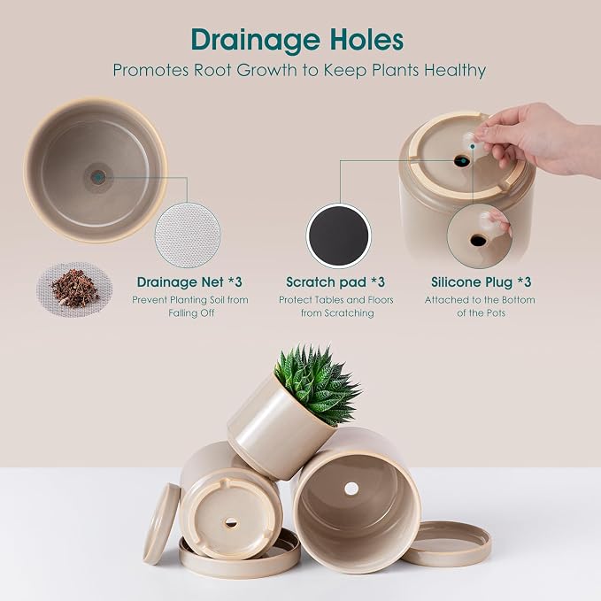 vancasso Ceramic Plant Pots, 3 Piece Planters - Image 4