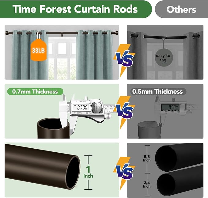 Curtain Rods for Windows 66 to 120, 1 Inch Adjustable Heavy Duty Long Window - Image 8