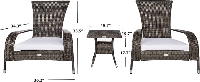 SAFAVIEH Outdoor Patio Furniture Collection Edna 3-Piece Lounge Set - Image 4