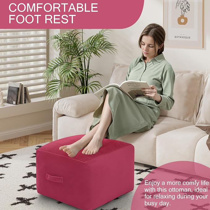 MeMoreCool Square Stuffed Pouf Ottoman Foot Rest, Floor Pouf Foot Stool - Image 3
