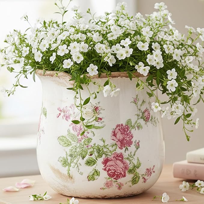 Shabby Chic Flower Pot, 6.11 Inch Ceramic Planter - Image 4