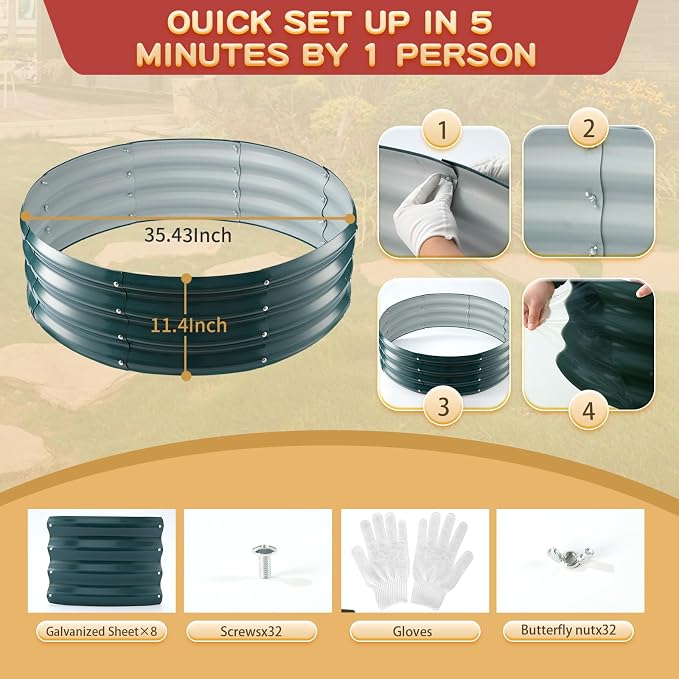 Durable Round Steel Raised Garden Bed Painted - Image 5