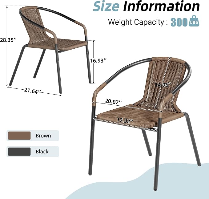 Amopatio Outdoor Dining Chairs Set of 6, Rattan Wicker Patio Chairs, Stackable - Image 5