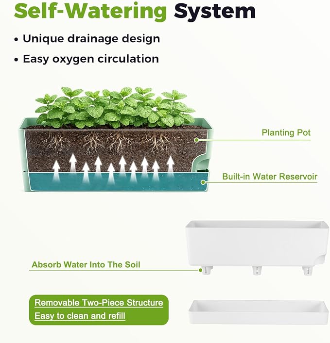 4 Pack Self Watering Pots for Indoor Plants 17 Inches Window Boxes Planters - Image 5