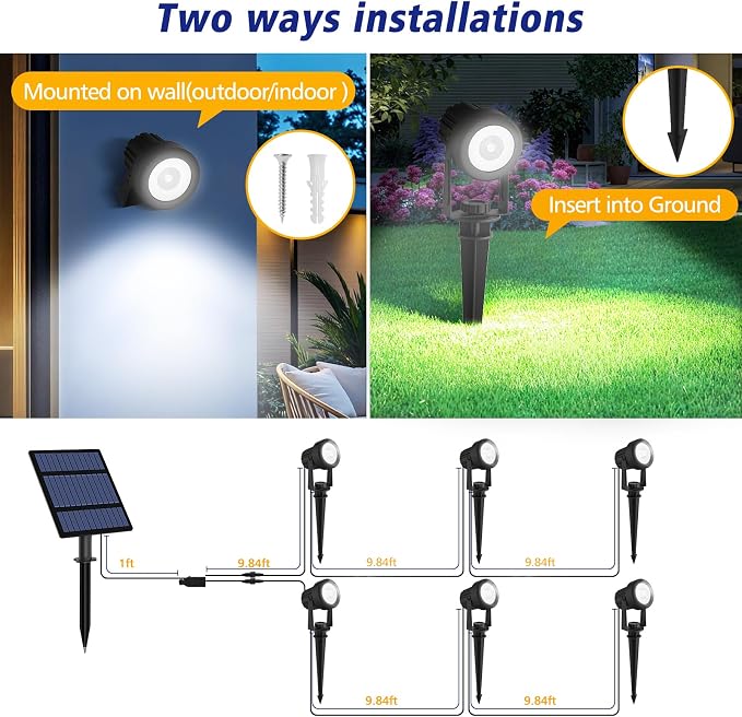 T-SUNUS Christmas Solar Garden Spotlight Outdoor 6-in-1 White Landscape Spot - Image 5