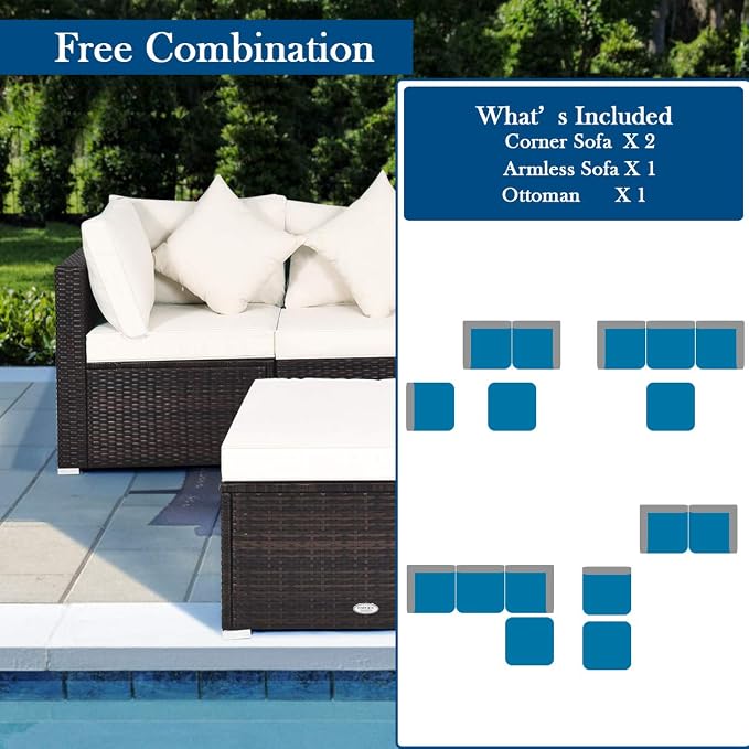 Tangkula 4 PCS Patio Rattan Sofa Set, Outdoor Wicker Sectional Furniture Set - Image 9