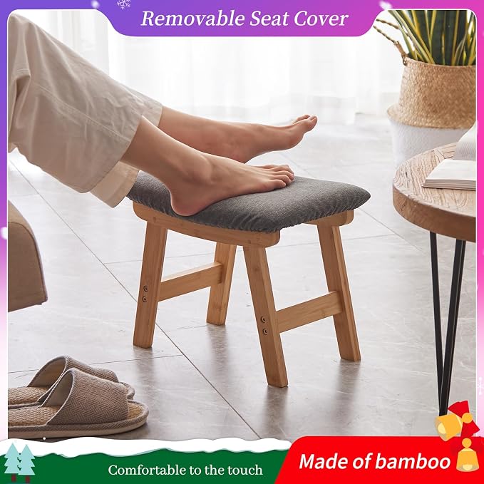 Foot Stool, Bamboo Small Sofa Foot Rest Under Desk, Extra Seating - Image 3