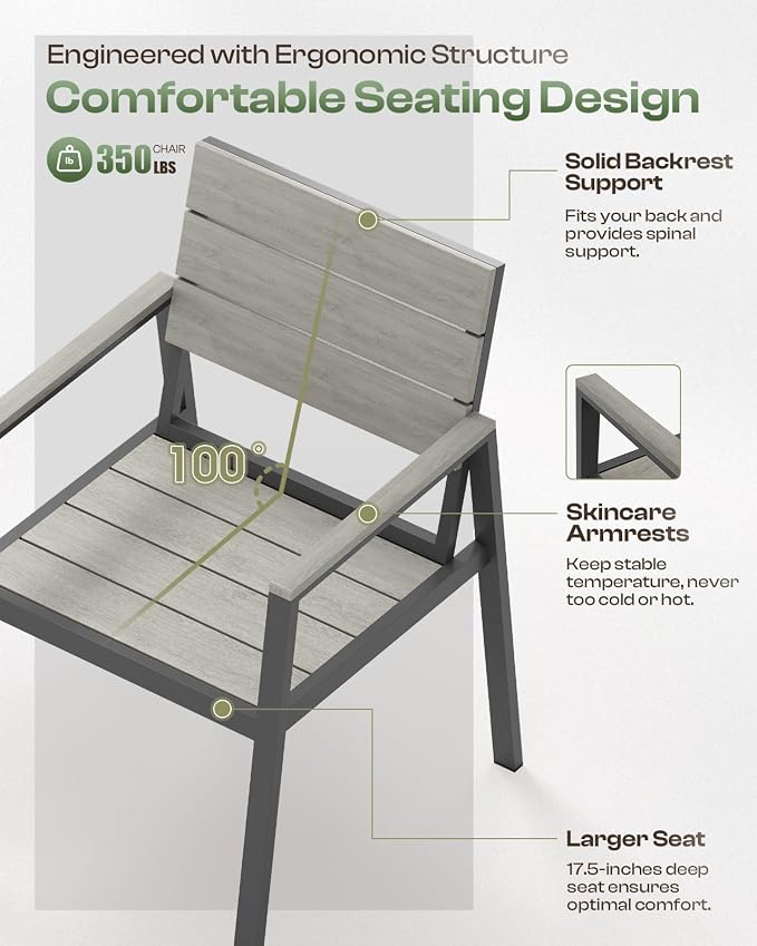 Outdoor Dining Set for 4, Aluminum Patio Table and Chairs Set - Image 3