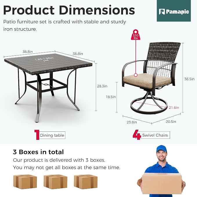 Pamapic 5-Piece Outdoor Dining Set - Image 6